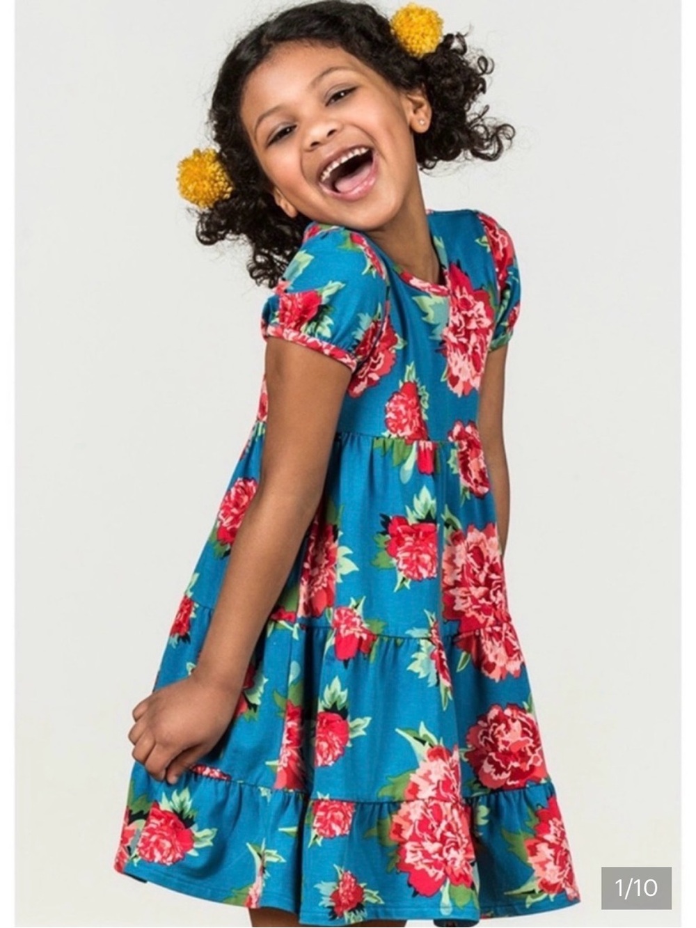 Matilda Jane Teal Blossom Pie Floral Tiered Dress with Pink Roses